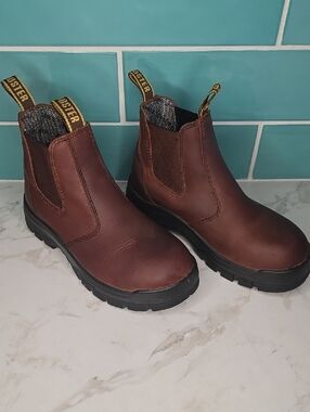 RockRooster Brown Leather Chelsea Work Booties - Slip-On Ankle Boots